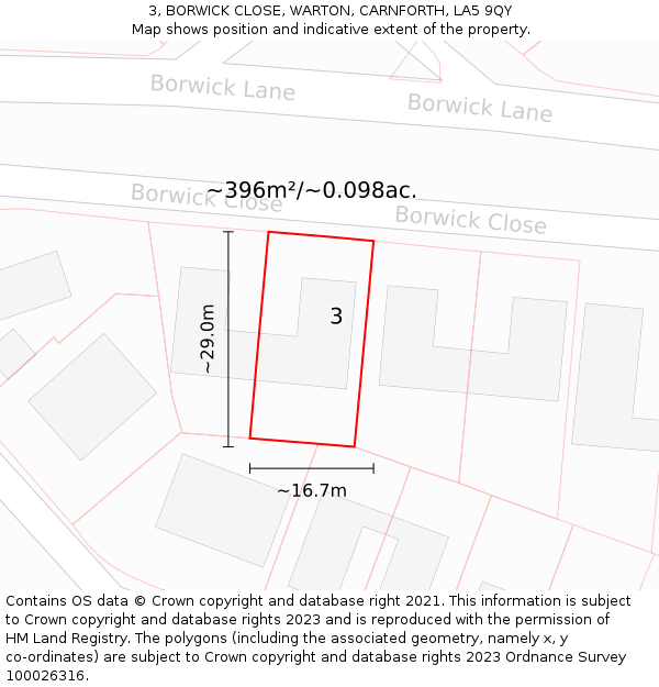 3, BORWICK CLOSE, WARTON, CARNFORTH, LA5 9QY: Plot and title map