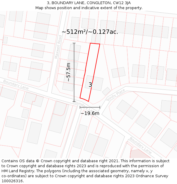 3, BOUNDARY LANE, CONGLETON, CW12 3JA: Plot and title map