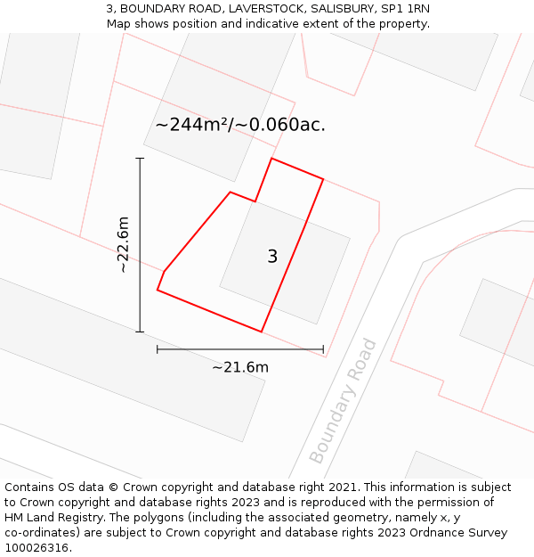 3, BOUNDARY ROAD, LAVERSTOCK, SALISBURY, SP1 1RN: Plot and title map