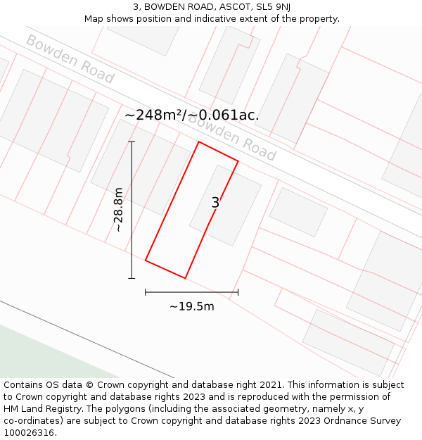 3, BOWDEN ROAD, ASCOT, SL5 9NJ: Plot and title map