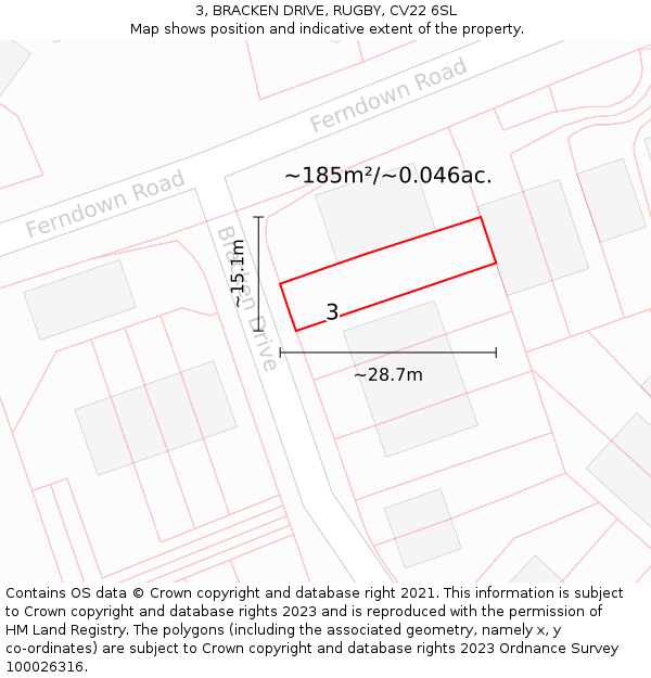 3, BRACKEN DRIVE, RUGBY, CV22 6SL: Plot and title map