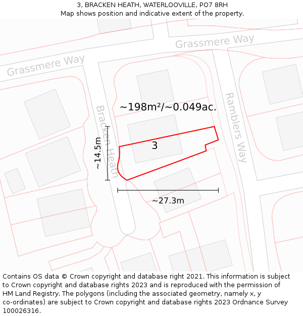 3, BRACKEN HEATH, WATERLOOVILLE, PO7 8RH: Plot and title map