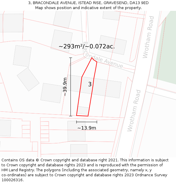 3, BRACONDALE AVENUE, ISTEAD RISE, GRAVESEND, DA13 9ED: Plot and title map