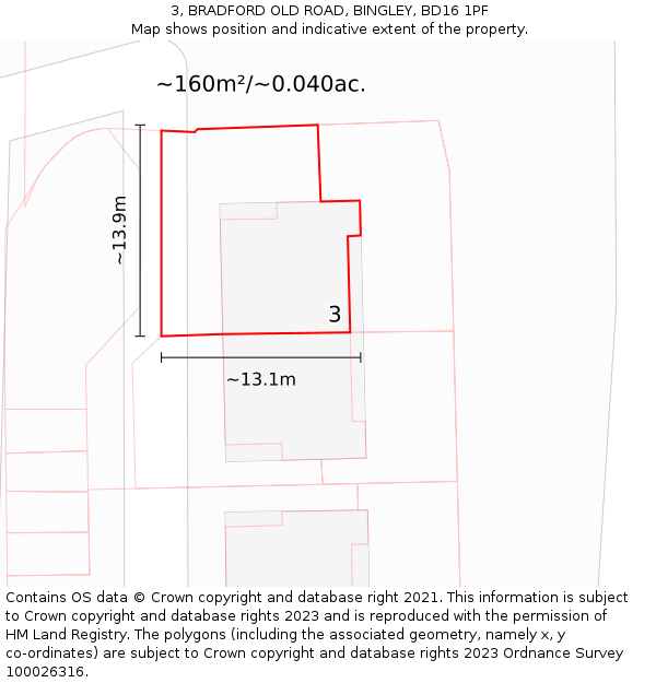 3, BRADFORD OLD ROAD, BINGLEY, BD16 1PF: Plot and title map