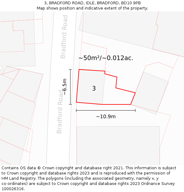 3, BRADFORD ROAD, IDLE, BRADFORD, BD10 9PB: Plot and title map