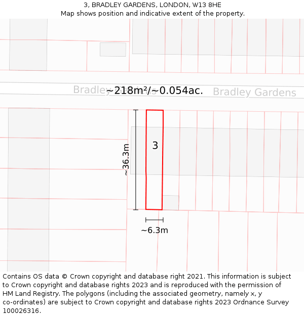 3, BRADLEY GARDENS, LONDON, W13 8HE: Plot and title map