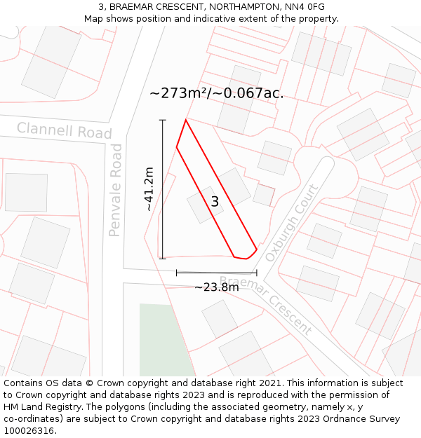 3, BRAEMAR CRESCENT, NORTHAMPTON, NN4 0FG: Plot and title map