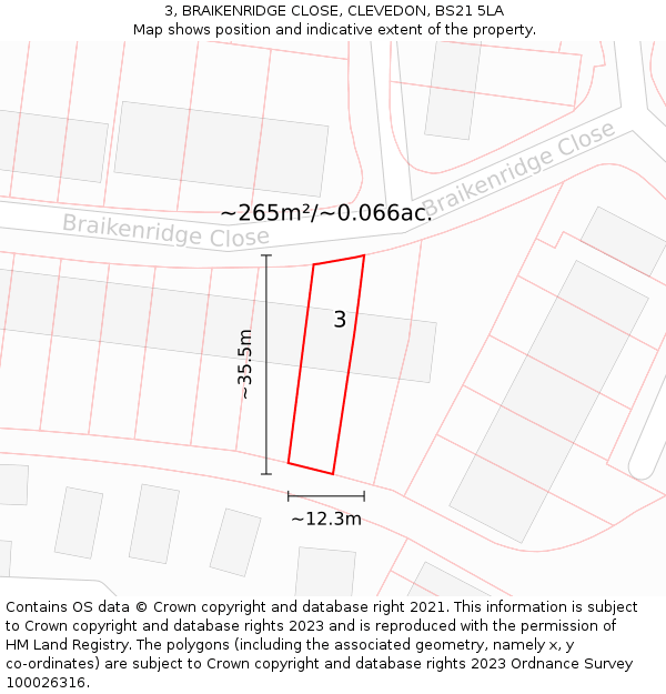 3, BRAIKENRIDGE CLOSE, CLEVEDON, BS21 5LA: Plot and title map