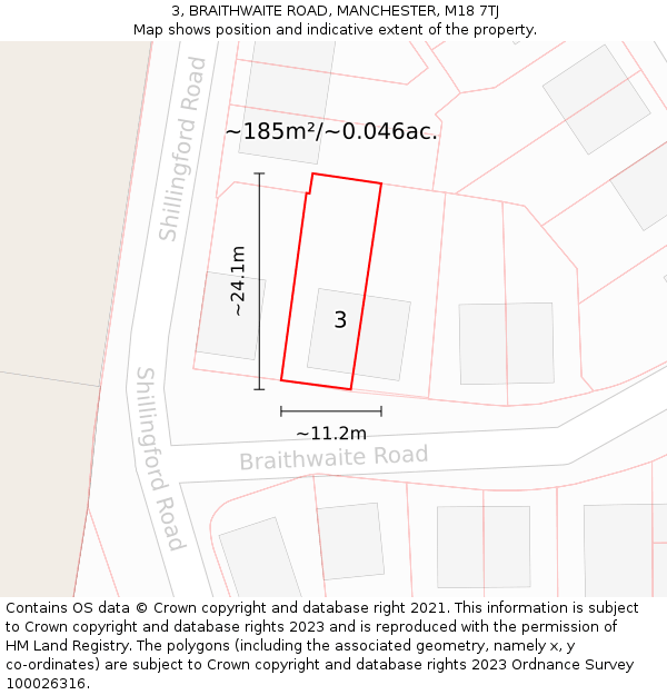 3, BRAITHWAITE ROAD, MANCHESTER, M18 7TJ: Plot and title map