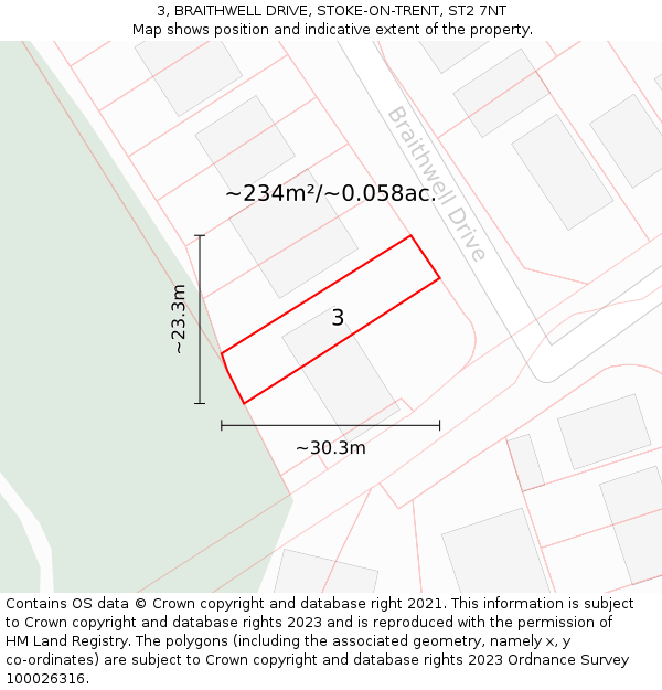 3, BRAITHWELL DRIVE, STOKE-ON-TRENT, ST2 7NT: Plot and title map