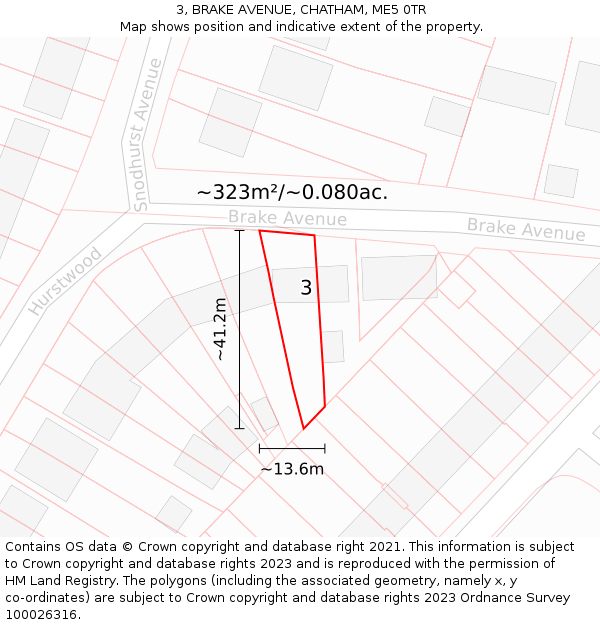 3, BRAKE AVENUE, CHATHAM, ME5 0TR: Plot and title map