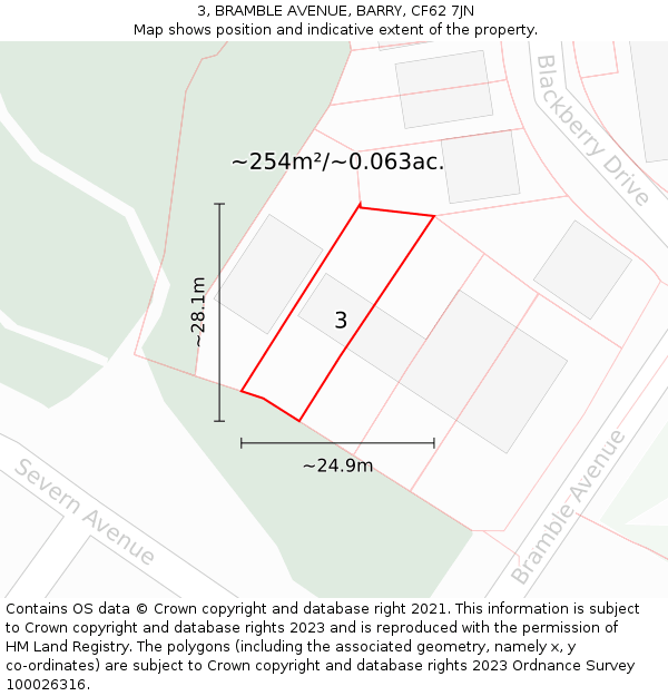 3, BRAMBLE AVENUE, BARRY, CF62 7JN: Plot and title map