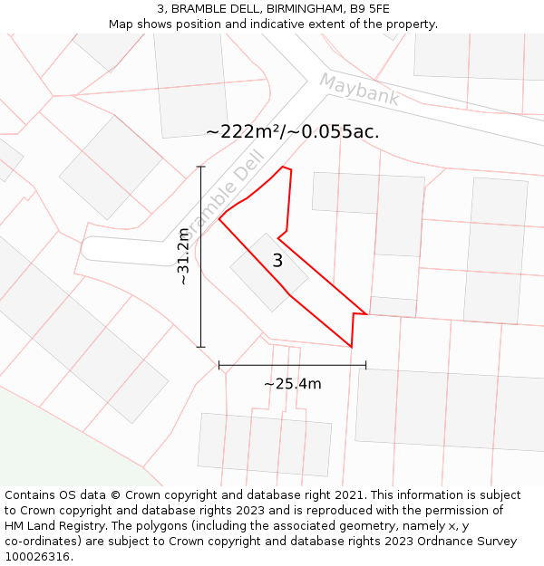 3, BRAMBLE DELL, BIRMINGHAM, B9 5FE: Plot and title map