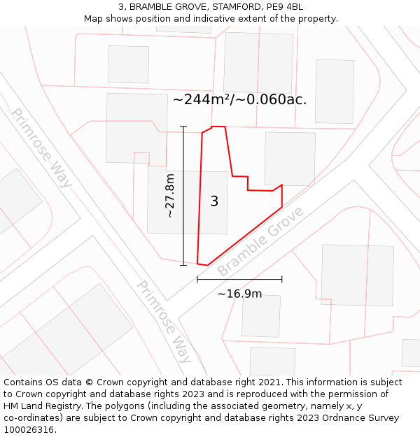 3, BRAMBLE GROVE, STAMFORD, PE9 4BL: Plot and title map