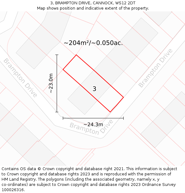 3, BRAMPTON DRIVE, CANNOCK, WS12 2DT: Plot and title map