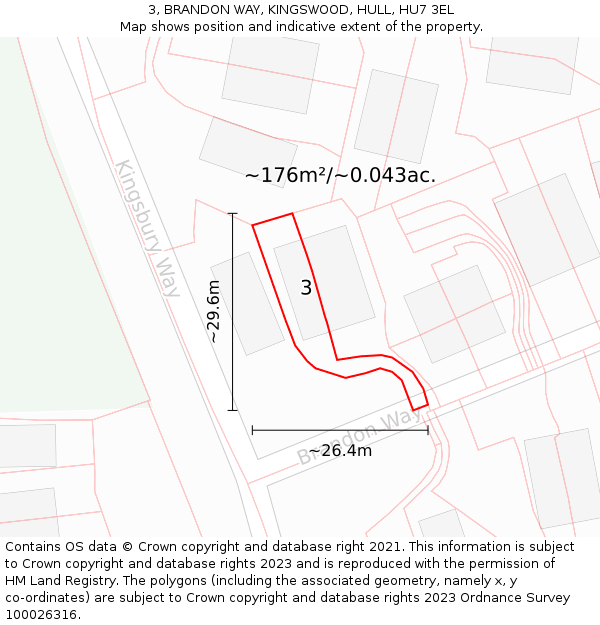 3, BRANDON WAY, KINGSWOOD, HULL, HU7 3EL: Plot and title map