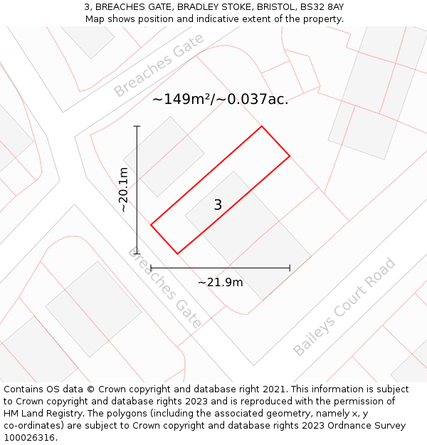 3, BREACHES GATE, BRADLEY STOKE, BRISTOL, BS32 8AY: Plot and title map