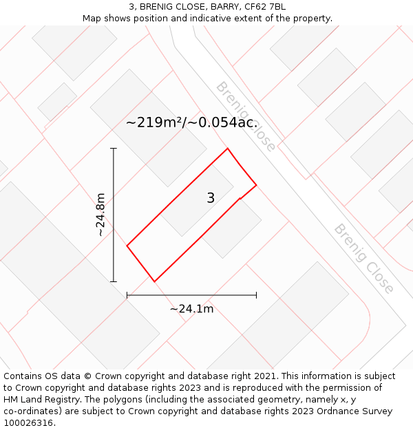 3, BRENIG CLOSE, BARRY, CF62 7BL: Plot and title map