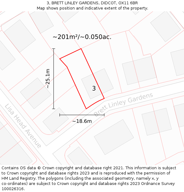 3, BRETT LINLEY GARDENS, DIDCOT, OX11 6BR: Plot and title map