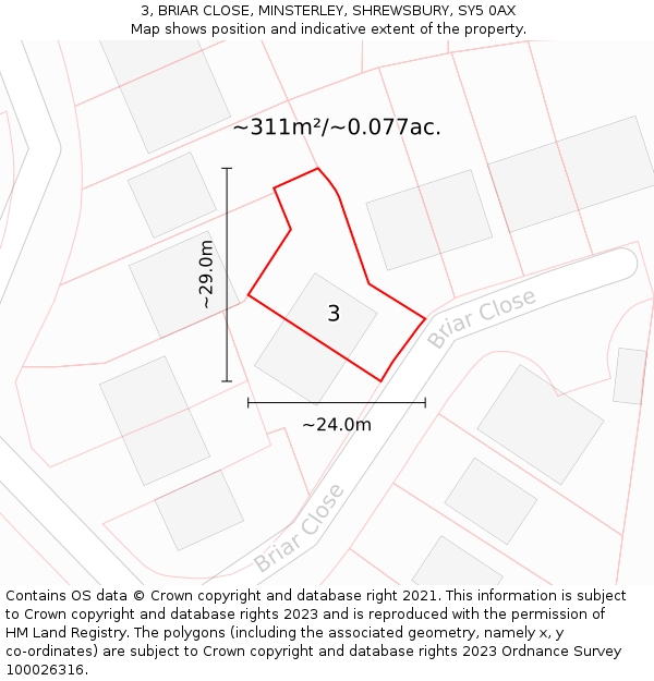 3, BRIAR CLOSE, MINSTERLEY, SHREWSBURY, SY5 0AX: Plot and title map