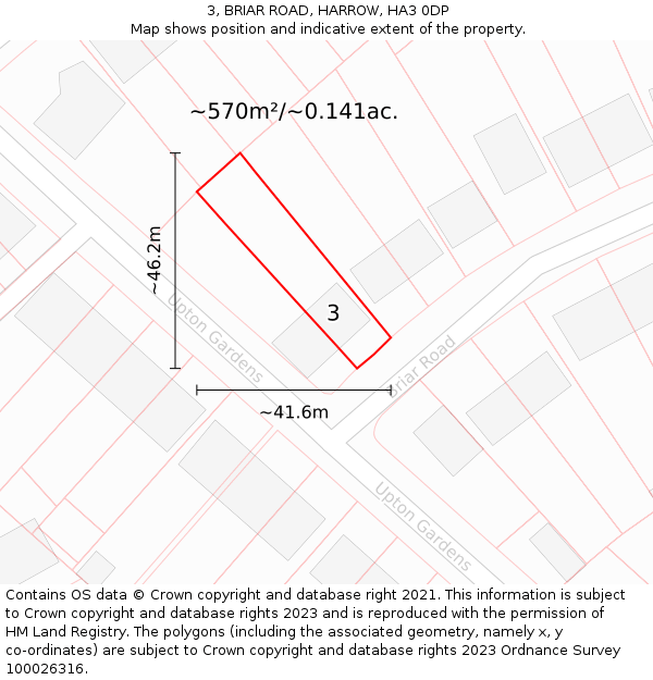 3, BRIAR ROAD, HARROW, HA3 0DP: Plot and title map