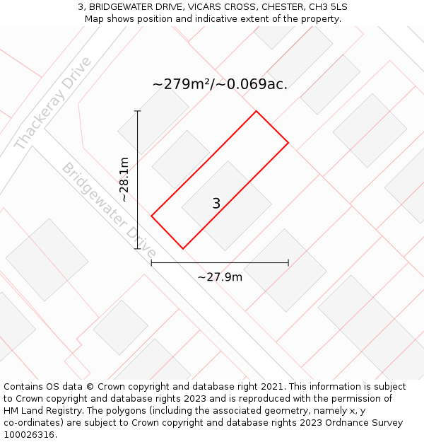 3, BRIDGEWATER DRIVE, VICARS CROSS, CHESTER, CH3 5LS: Plot and title map