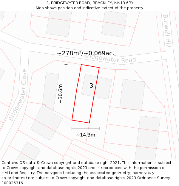 3, BRIDGEWATER ROAD, BRACKLEY, NN13 6BY: Plot and title map