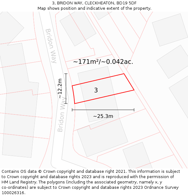 3, BRIDON WAY, CLECKHEATON, BD19 5DF: Plot and title map