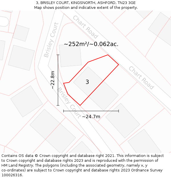 3, BRISLEY COURT, KINGSNORTH, ASHFORD, TN23 3GE: Plot and title map