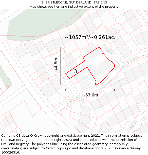 3, BRISTLECONE, SUNDERLAND, SR3 2NS: Plot and title map