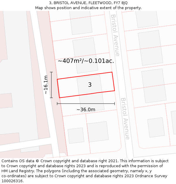 3, BRISTOL AVENUE, FLEETWOOD, FY7 8JQ: Plot and title map