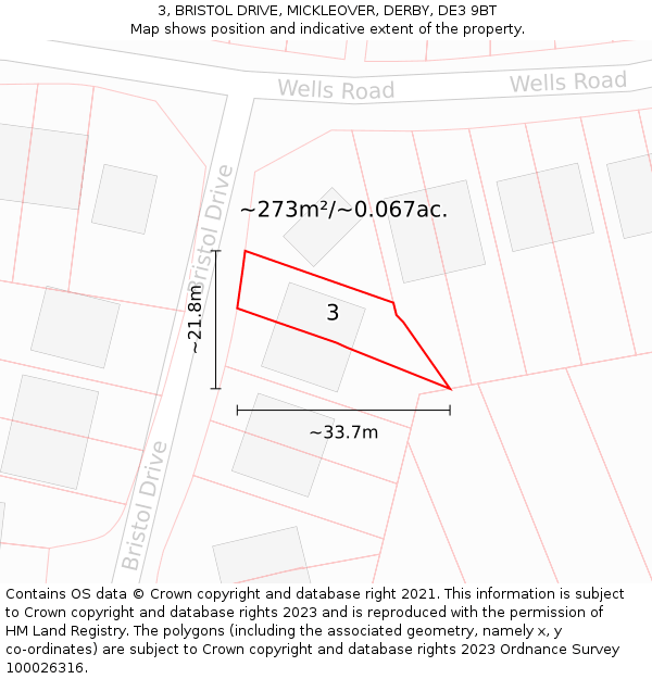 3, BRISTOL DRIVE, MICKLEOVER, DERBY, DE3 9BT: Plot and title map