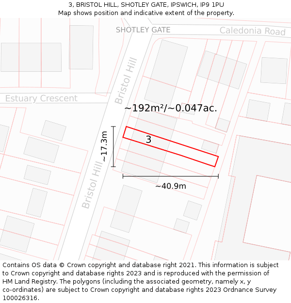 3, BRISTOL HILL, SHOTLEY GATE, IPSWICH, IP9 1PU: Plot and title map