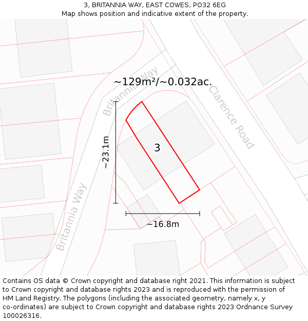 3, BRITANNIA WAY, EAST COWES, PO32 6EG: Plot and title map