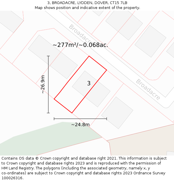 3, BROADACRE, LYDDEN, DOVER, CT15 7LB: Plot and title map