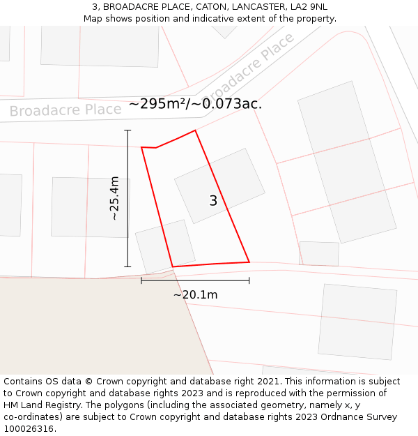 3, BROADACRE PLACE, CATON, LANCASTER, LA2 9NL: Plot and title map