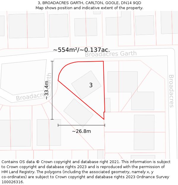 3, BROADACRES GARTH, CARLTON, GOOLE, DN14 9QD: Plot and title map
