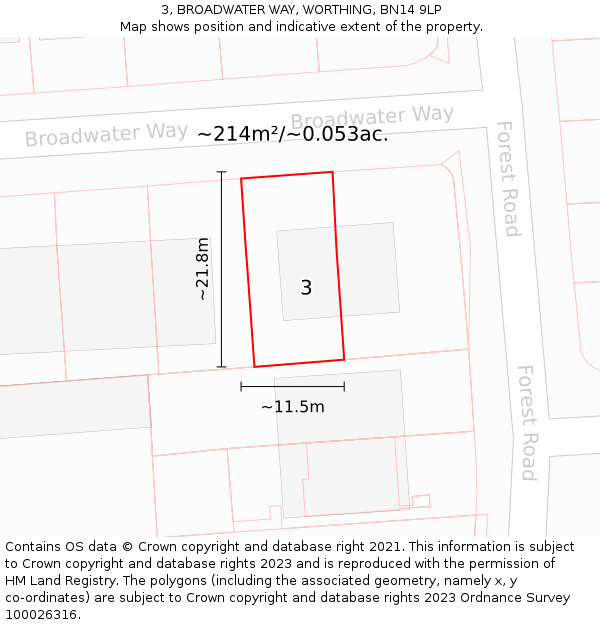 3, BROADWATER WAY, WORTHING, BN14 9LP: Plot and title map