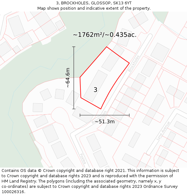 3, BROCKHOLES, GLOSSOP, SK13 6YT: Plot and title map