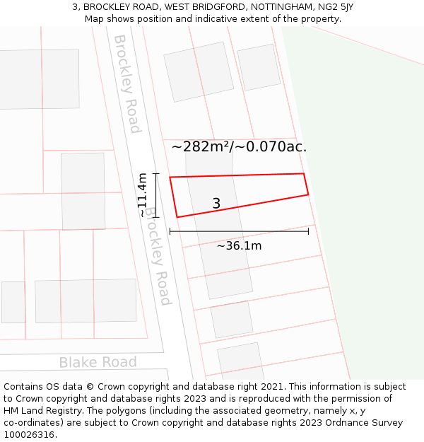 3, BROCKLEY ROAD, WEST BRIDGFORD, NOTTINGHAM, NG2 5JY: Plot and title map