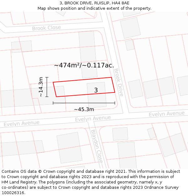 3, BROOK DRIVE, RUISLIP, HA4 8AE: Plot and title map