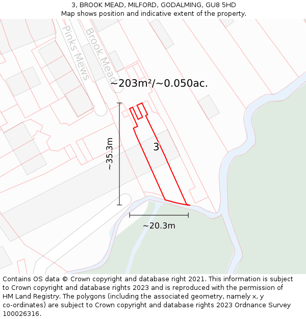 3, BROOK MEAD, MILFORD, GODALMING, GU8 5HD: Plot and title map