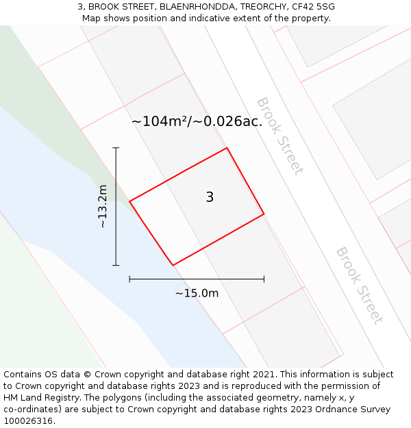 3, BROOK STREET, BLAENRHONDDA, TREORCHY, CF42 5SG: Plot and title map