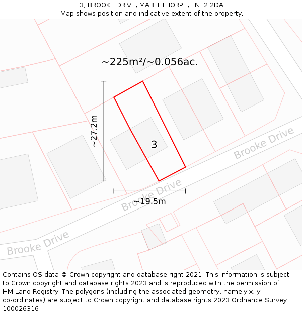 3, BROOKE DRIVE, MABLETHORPE, LN12 2DA: Plot and title map