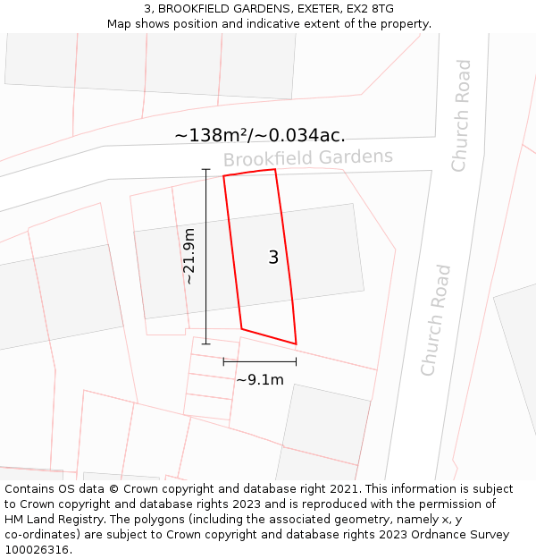 3, BROOKFIELD GARDENS, EXETER, EX2 8TG: Plot and title map