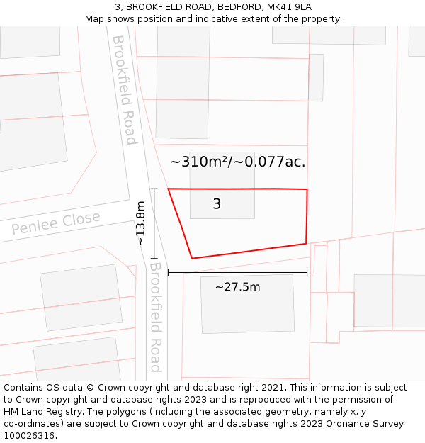 3, BROOKFIELD ROAD, BEDFORD, MK41 9LA: Plot and title map