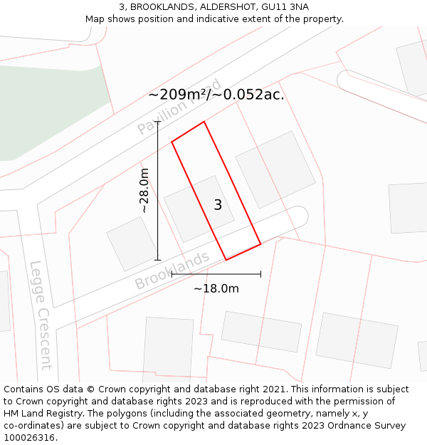 3, BROOKLANDS, ALDERSHOT, GU11 3NA: Plot and title map