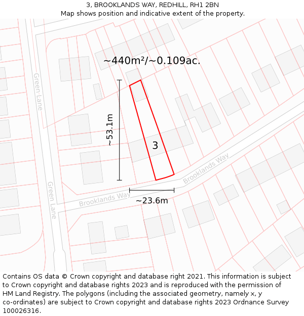 3, BROOKLANDS WAY, REDHILL, RH1 2BN: Plot and title map