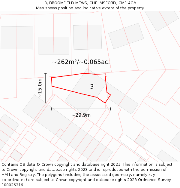 3, BROOMFIELD MEWS, CHELMSFORD, CM1 4GA: Plot and title map