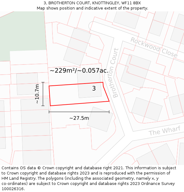 3, BROTHERTON COURT, KNOTTINGLEY, WF11 8BX: Plot and title map